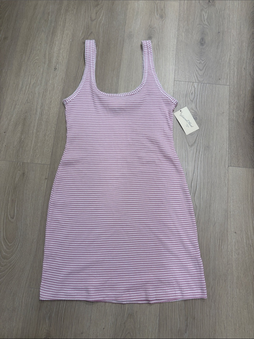 Universal Thread Pink & White Striped Ribbed Tank Mini Dress